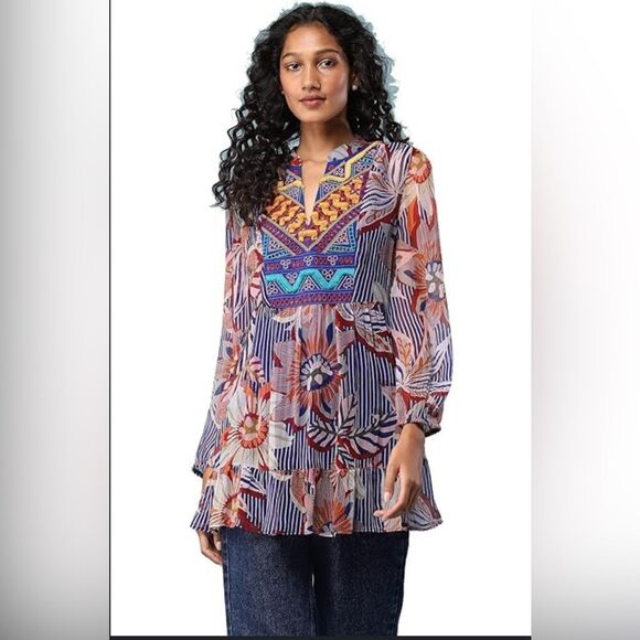 Soft Surroundings Tory Tunic Floral Embroidered Sheer Long Sleeve Sz 2X - Picture 4 of 13